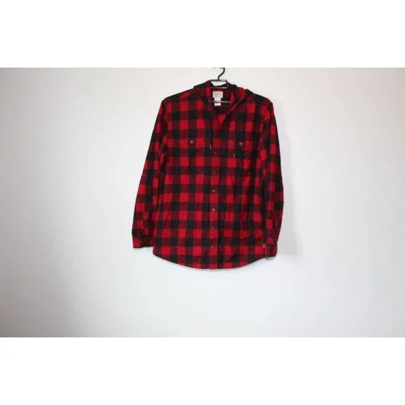 L.L. Bean Men's Scotch Plaid Flannel Hooded Shirt Tartan Red Large Tall H13844 - Picture 9 of 10